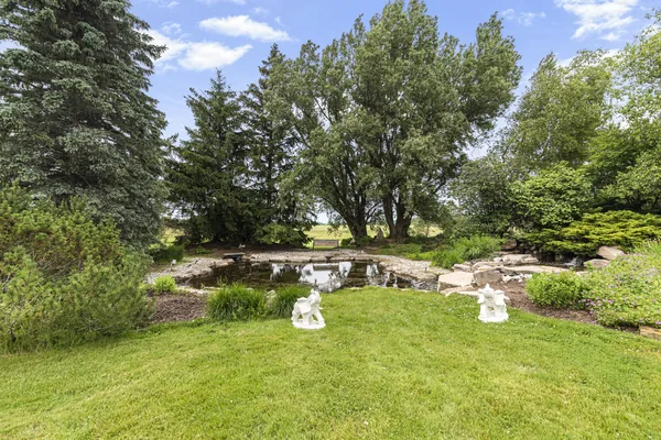 Garden statuary beside the koi pond